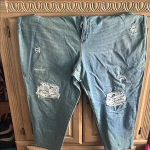 Lane Bryant Blue Distressed Straight Leg Jeans